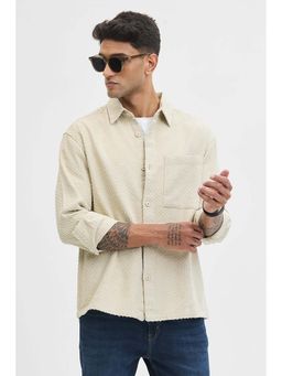 Snitch - Cream Textured Regular Fit Shirt