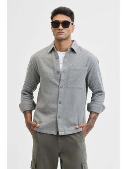 Snitch - Grey Textured Regular Fit Shirt