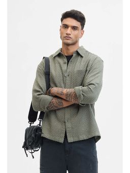 Snitch - Olive Textured Regular Fit Shirt