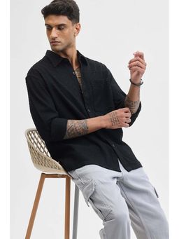 Snitch - Black Textured Regular Fit Shirt