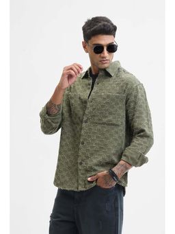 Snitch - Green Textured Relaxed Fit Shirt