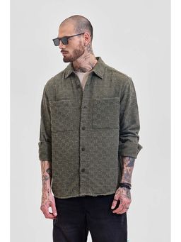 Snitch - Olive Textured Relaxed Fit Shirt