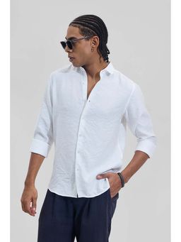 Snitch - White Self-Design Slim Fit Shirt