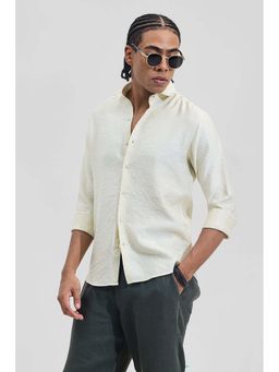 Snitch - Cream Self-Design Slim Fit Shirt