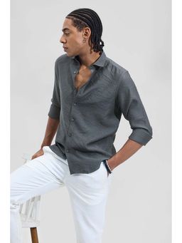 Snitch - Grey Self-Design Slim Fit Shirt