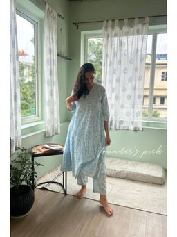 Kapraaha - Sky Blue Soft Cotton Tunic with Pants