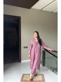 Kapraaha - Purple Embroidered Muslin Tunic Co-Ord Set (Set Of Two)