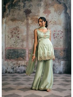 Saanjh by Lea - Sameera Sage Green Hand Embroidered Kurta with Sharara and Dupatta