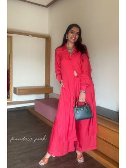 Kapraaha - Solid Red Muslin Co-Ord Set