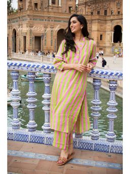 Kapraaha - Light Green and Pink Striped Tunic Set