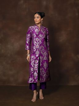 VISHWA - Purple Banarasi Silk Kurta with Pants Set