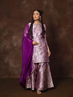 VISHWA - Banarasi Jaal Kurta with Sharara and Dupatta Set