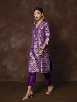 VISHWA - Purple Banarasi Silk Kurta with Pants Set
