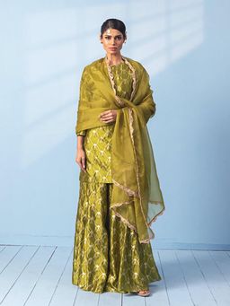 VISHWA - Green Kurta Sharara Set with Organza Dupatta