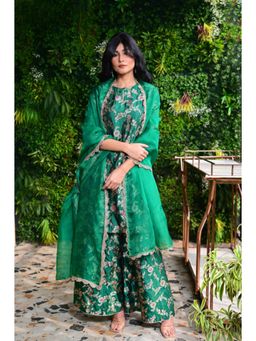VISHWA - Emerald Green Banarasi Silk Kurta Sharara with Dupatta Set