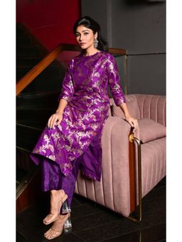 VISHWA - Purple Banarasi Silk Kurta with Pants Set