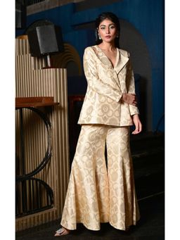 VISHWA - Ivory Banarasi Silk Jacket Sharara Set