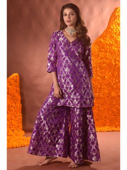 VISHWA - Purple Banarasi Silk Kurta Sharara Set