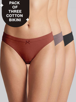 Nykd by Nykaa - PO3 Low Rise Cotton Bikini Panty with Inner Elastic-NYP112 B Maroon,T Plum,Jet Black
