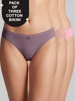 Nykd by Nykaa - PO3 Low Rise Cotton Bikini Panty with Inner Elastic-NYP112 Lavender,P Nude,Pink