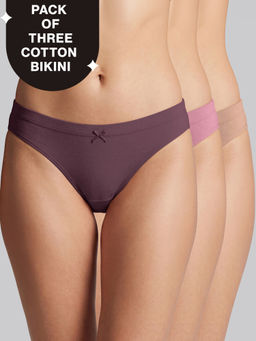 Nykd by Nykaa - PO3 Low Rise Cotton Bikini Panty with Inner Elastic-NYP112 M Wine,Blush,Dark Skin