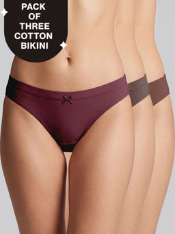 Nykd by Nykaa - PO3 Low Rise Cotton Bikini Panty with Inner Elastic-NYP112 Wine,Brown, Dk. Skin