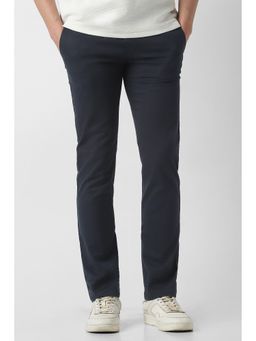 Peter England - Navy Blue Solid Slim Fit Trouser