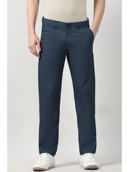 Peter England - Navy Blue Textured Slim Fit Trouser