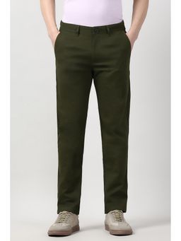Peter England - Olive Solid Slim Fit Trouser