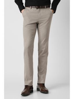 Peter England - Beige Textured Slim Fit Trouser