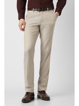 Peter England - Beige Textured Slim Fit Trouser