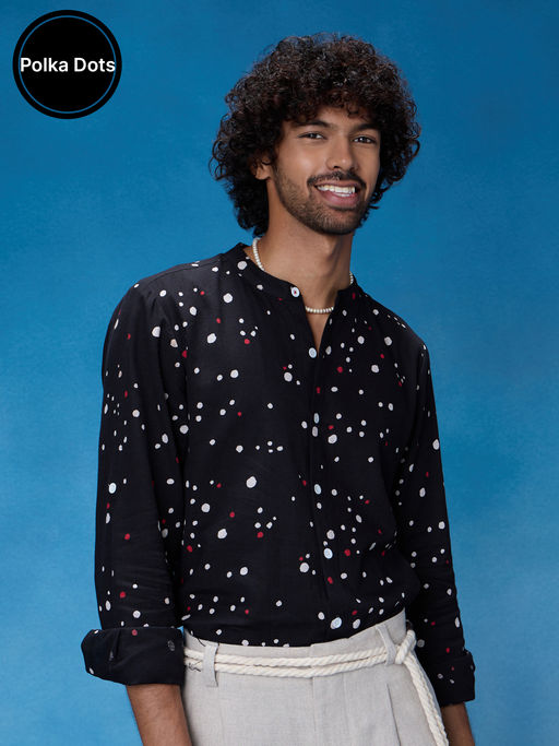 Likha Polka Dots Cotton Flex Black Printed Full Sleeve Casual Shirt LIKMW31