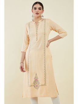 Soch - Light Orange Rayon Kurta with Multicolour Floral Embroidery