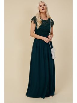 Little Mistress - Bridesmaid Sonja Emerald Green Lace Maxi Dress (S)
