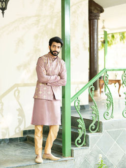 Vastramay - Silk Blend Embroidered Nehru Jacket with Kurta and Pyjama (Set of 3)