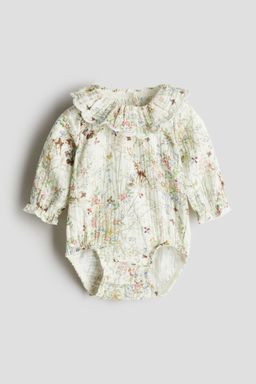 H&M - Girls Green Printed Muslin Romper Suit