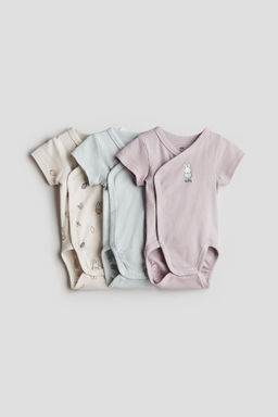 H&M - Girls Purple 3-Pack Cotton Wrapover Bodysuits