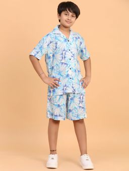 Ninos Dreams - Blue Sea Shell Print Boys Rayon Co-Ord (Set of 2)
