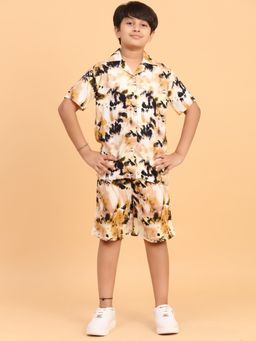 Ninos Dreams - Brown Tie Dye Print Boys Rayon Co-Ord (Set of 2)