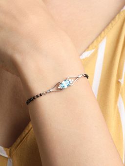 CLARA - 925 Silver Rhodium Plated Black Beads Topaz Hand Mangalsutra Bracelet Gift For Wife