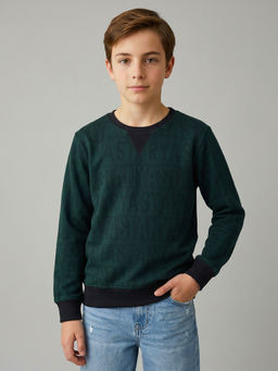 Monte Carlo - Boys Green Regular Fit Full Sleeves Jacquard Winter Sweatshirt