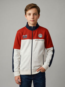 Monte Carlo - Boys Multi-Color Regular Fit Colorblock High Neck Printed Bomber Jacket
