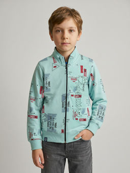 Monte Carlo - Boys Blue Regular Fit Full Sleeves Text Printed Bomber Jacket