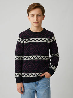 Monte Carlo - Boys Multi-Color Regular Fit Full Sleeves Winter Pullover Sweater