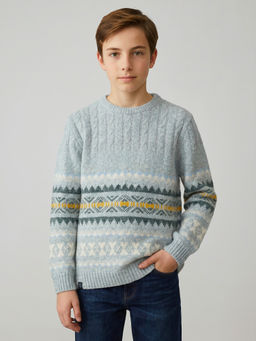 Monte Carlo - Boys Blue Regular Fit Full Sleeves Woven Winter Pullover Sweater