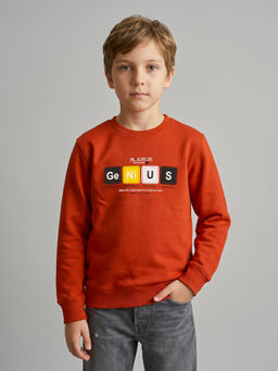 Monte Carlo - Boys Red Regular Fit Full Sleeves Text Printed Winter Sweatshirt