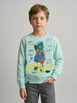 Monte Carlo - Boys Blue Regular Fit Full Sleeves Graphic Printed Winter Sweatshirt