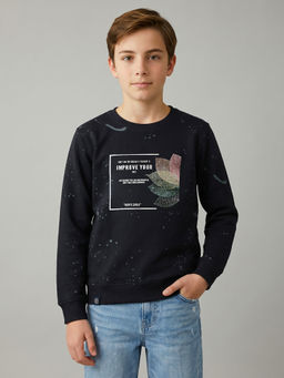 Monte Carlo - Boys Navy Blue Regular Fit Full Sleeves Text Printed Winter Sweatshirt