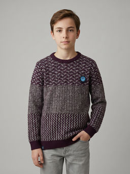 Monte Carlo - Boys Maroon Regular Fit Full Sleeves Woven Pullover Sweater