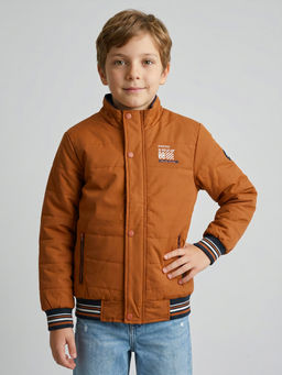 Monte Carlo - Boys Rust Full Sleeves Text Printed Winter Puffer Jacket